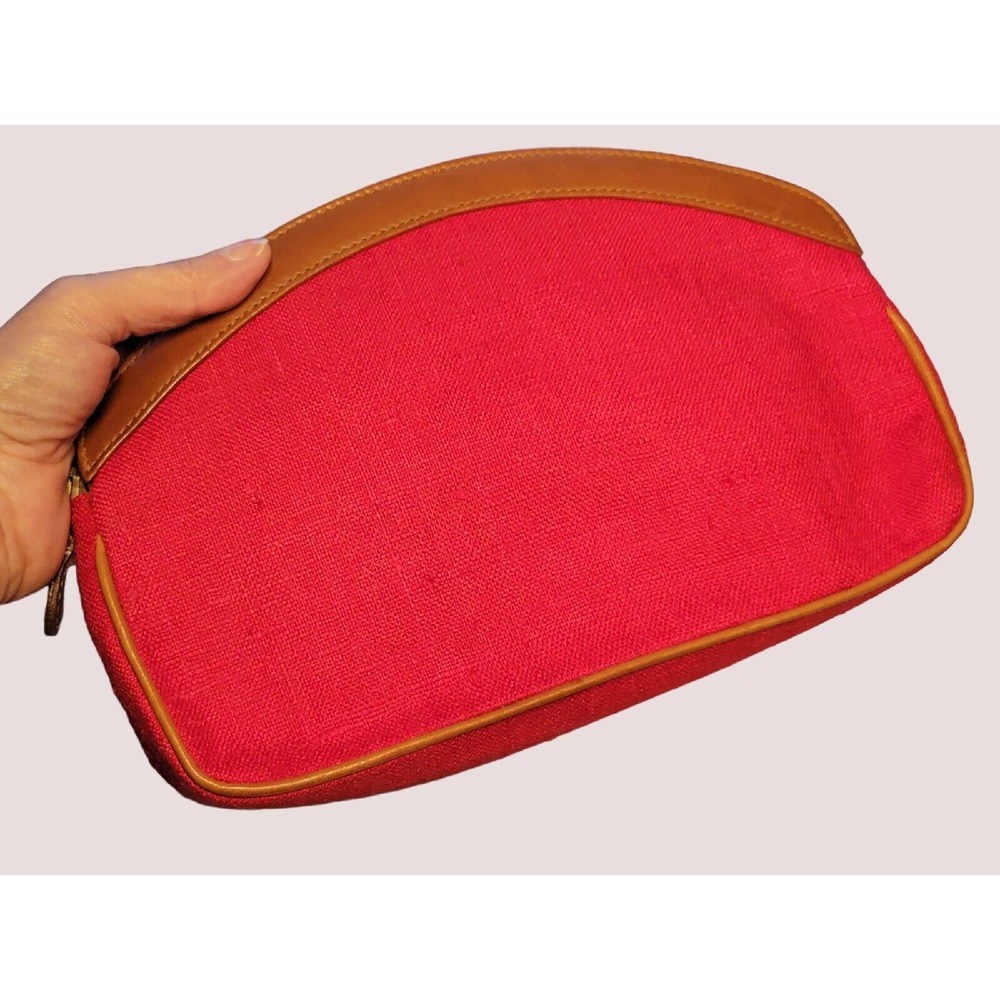 Vintage Trafalgar Preppy Luxe Red‎ Silk Linen Clutch Purse